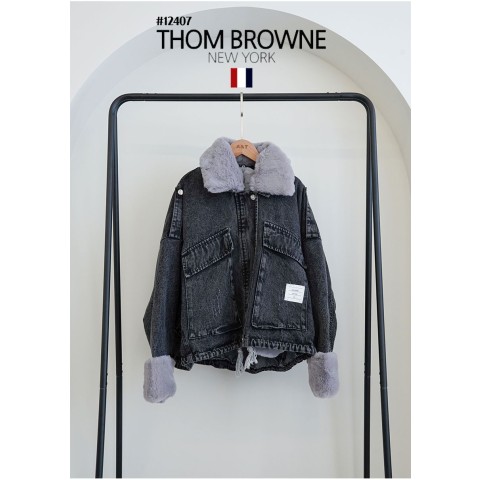 THOM BROWNE] 톰브라운 여성 퍼 오버핏 데님 자켓