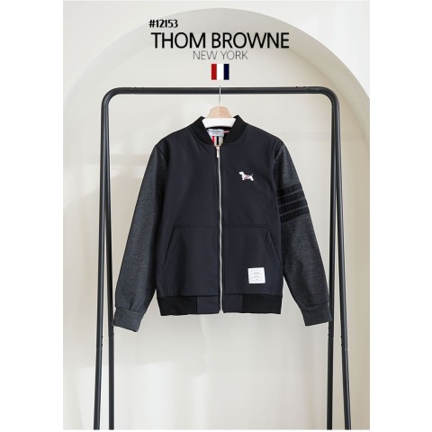 THOM BROWNE] 톰브라운 남성 배색 도그자수 4바 기모 블루종 자켓