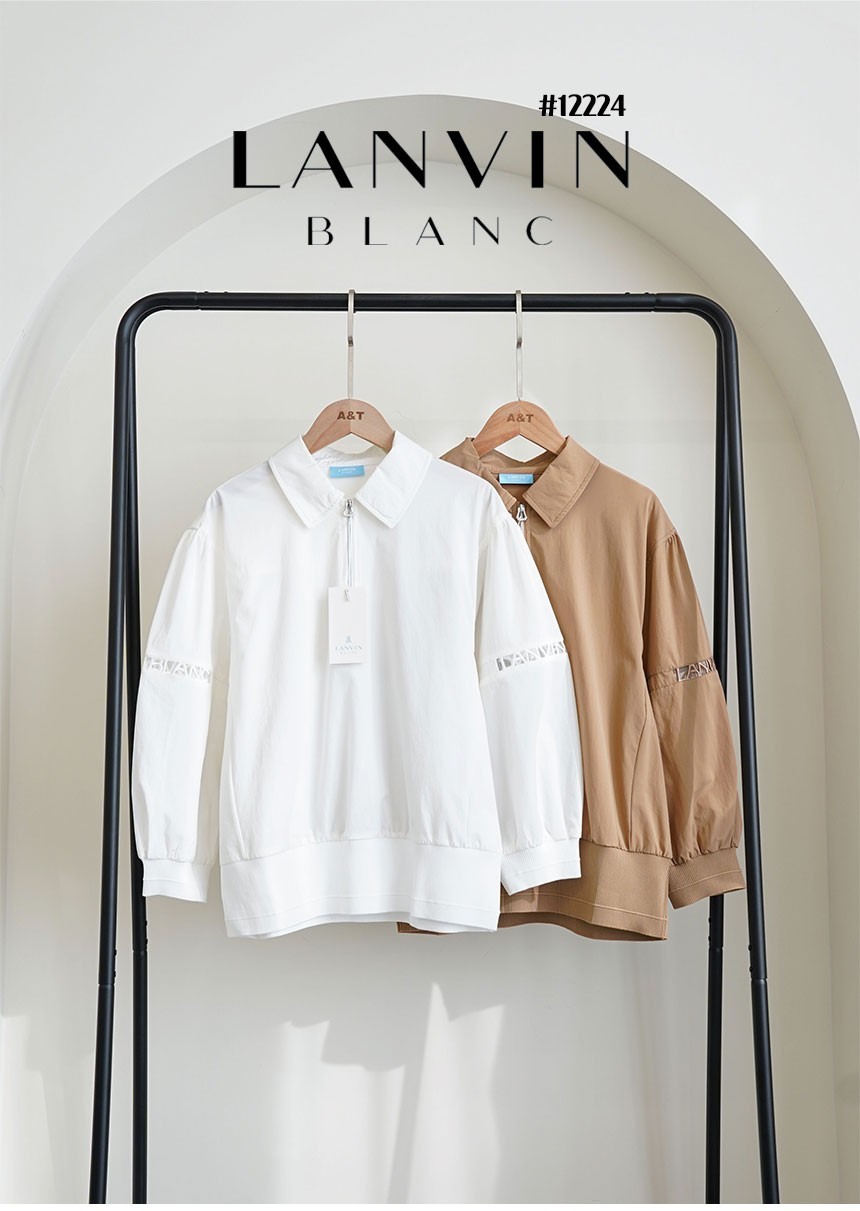 [LANVIN BLANC] 랑방블랑 골프웨어 여성 레이스 로고 하프 집업 밴딩 탑