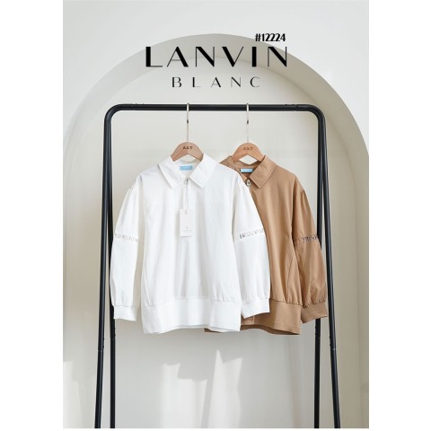 [LANVIN BLANC] 랑방블랑 골프웨어 여성 레이스 로고 하프 집업 밴딩 탑