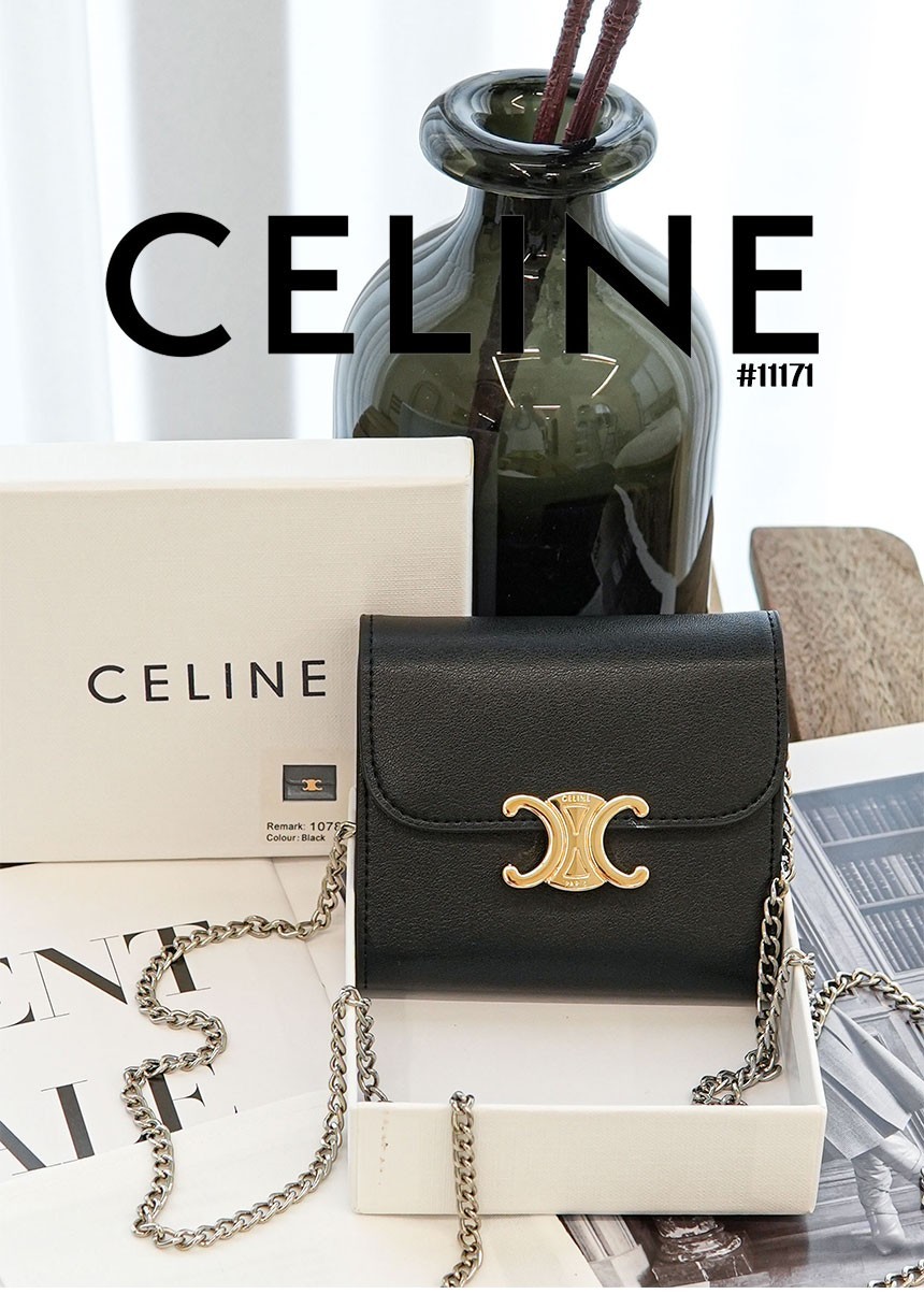 [CELINE] 셀린느 트리오페 스무스샤이니 램스킨 실버체인 스몰지갑