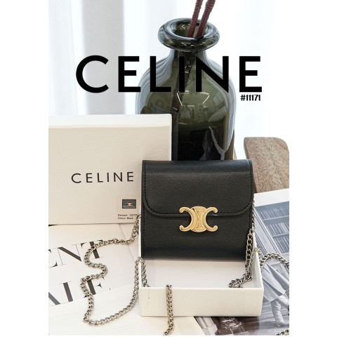 [CELINE] 셀린느 트리오페 스무스샤이니 램스킨 실버체인 스몰지갑