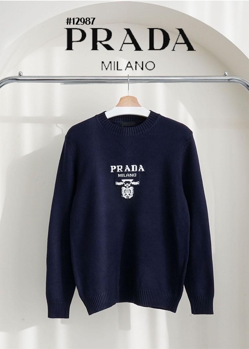 [PRADA] 프라다 밀라노 로고 남성 자카드 크루넥 니트 풀오버