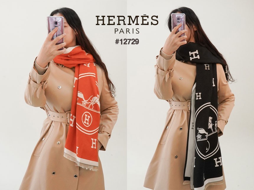 [HERMES] 에르메스 남여공용 H 홀스로고 울 머플러