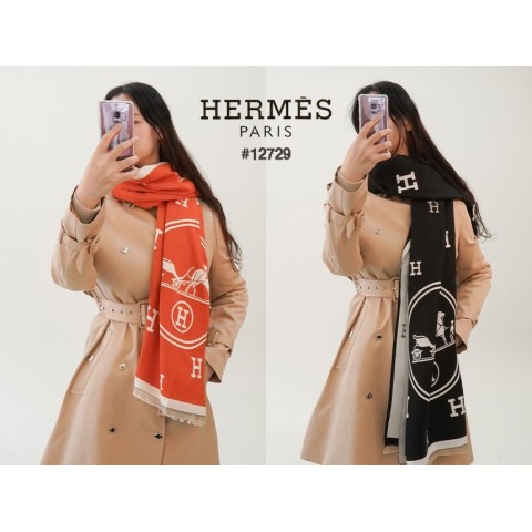 [HERMES] 에르메스 남여공용 H 홀스로고 울 머플러