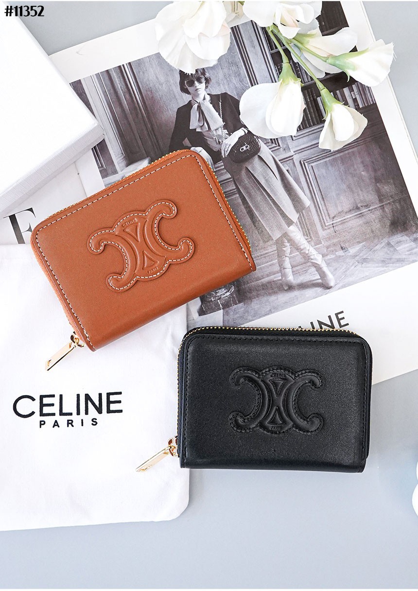 [CELINE] 셀린느 Calfskin 카프스킨 레더 트리오페 컴팩트 지퍼 지갑