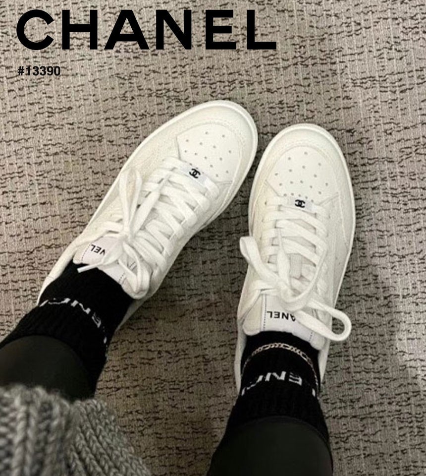 [CHANEL] 샤넬 여성 카프스킨 테니스 스니커즈 화이트