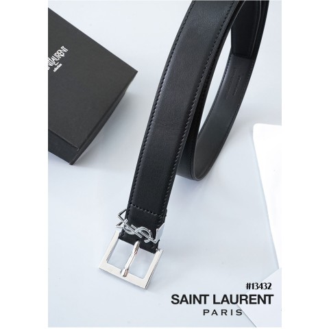 입생로랑 여성 스퀘어 버클 YSL 모노그램 레더 벨트