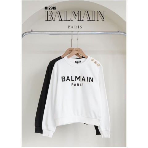 [BALMAIN] 발망 여성 금장 버튼 레터링 맨투맨 티셔츠