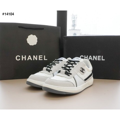 [CHANEL] 샤넬 패브릭 스웨이드 카프스킨 스니커즈 화이트앤그레이