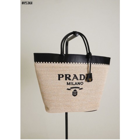 [PRADA] 프라다 라피아 우븐 레더 토트 백