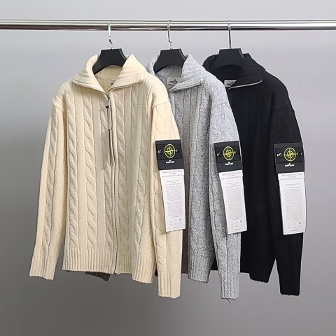 [STONE ISLAND] 하이넥 케이블 니트 집업